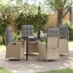 vidaXL 5-dielny záhradný jedálenský set s vankúšmi béžový poly ratan