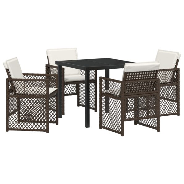 3380629_2.jpg vidaXL 5-dielny záhradný jedálenský set s vankúšmi hnedý poly ratan, vidaXL záhradný stôl čierny 80x80x73 cm tvrdené sklo – Obrázok 2