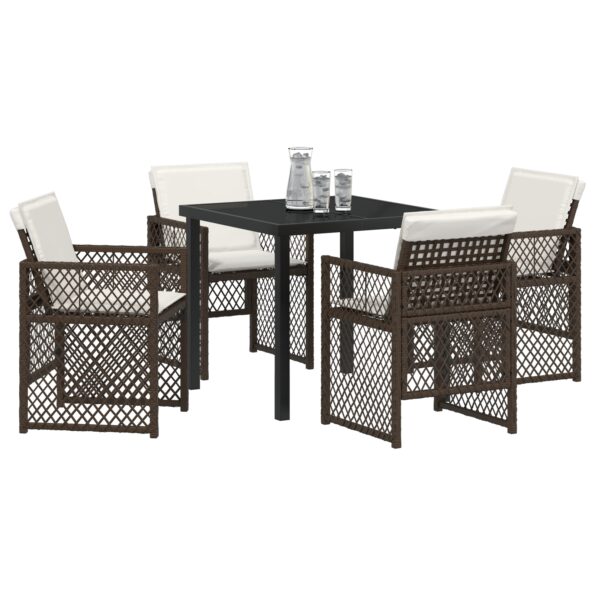 3380629_3.jpg vidaXL 5-dielny záhradný jedálenský set s vankúšmi hnedý poly ratan, vidaXL záhradný stôl čierny 80x80x73 cm tvrdené sklo – Obrázok 3