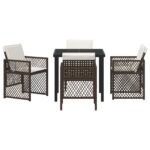 vidaXL 5-dielny záhradný jedálenský set s vankúšmi hnedý poly ratan, vidaXL záhradný stôl čierny 80x80x73 cm tvrdené sklo – Obrázok 7