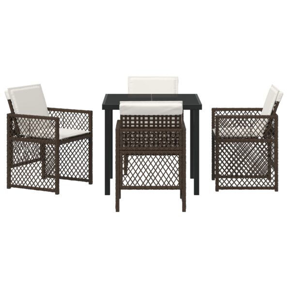 3380629_7.jpg vidaXL 5-dielny záhradný jedálenský set s vankúšmi hnedý poly ratan, vidaXL záhradný stôl čierny 80x80x73 cm tvrdené sklo – Obrázok 7