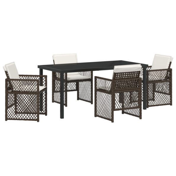 3380631_2.jpg vidaXL 5-dielna sada záhradného jedálenského setu s vankúšmi Hnedá Poly Rattan, vidaXL Záhradný stôl Čierny 160x80x73 cm Temperované sklo – Obrázok 2
