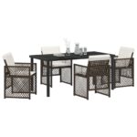 vidaXL 5-dielna sada záhradného jedálenského setu s vankúšmi Hnedá Poly Rattan, vidaXL Záhradný stôl Čierny 160x80x73 cm Temperované sklo – Obrázok 3