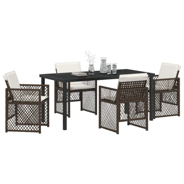 3380631_3.jpg vidaXL 5-dielna sada záhradného jedálenského setu s vankúšmi Hnedá Poly Rattan, vidaXL Záhradný stôl Čierny 160x80x73 cm Temperované sklo – Obrázok 3