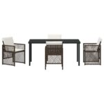 vidaXL 5-dielna sada záhradného jedálenského setu s vankúšmi Hnedá Poly Rattan, vidaXL Záhradný stôl Čierny 160x80x73 cm Temperované sklo – Obrázok 7