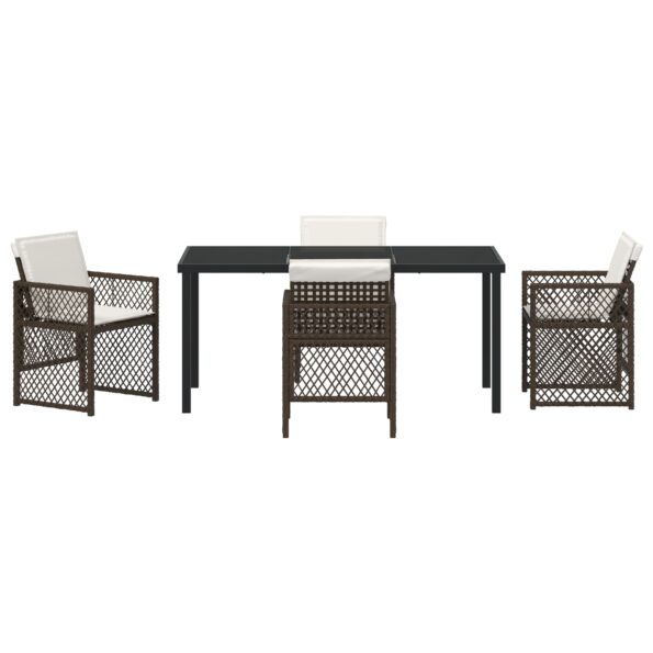 3380631_7.jpg vidaXL 5-dielna sada záhradného jedálenského setu s vankúšmi Hnedá Poly Rattan, vidaXL Záhradný stôl Čierny 160x80x73 cm Temperované sklo – Obrázok 7