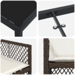 vidaXL 5-dielna sada záhradného jedálenského setu s vankúšmi Hnedá Poly Rattan, vidaXL Záhradný stôl Čierny 160x80x73 cm Temperované sklo – Obrázok 9