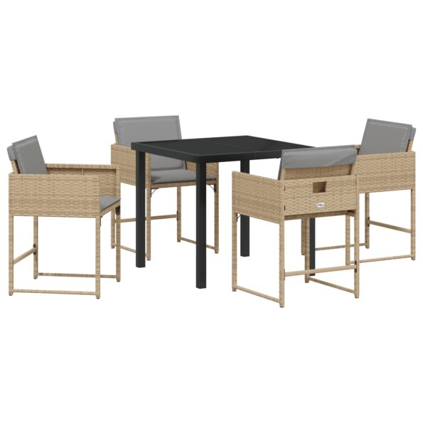 3380737_2.jpg vidaXL 5-dielny záhradný jedálenský set s vankúšmi béžový polyratan, vidaXL záhradný stôl čierny 80x80x73 cm s temperovaným sklom – Obrázok 2