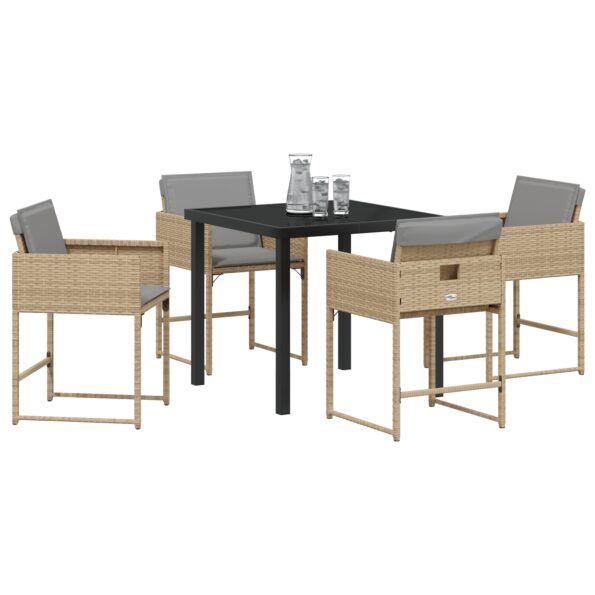 3380737_3.jpg vidaXL 5-dielny záhradný jedálenský set s vankúšmi béžový polyratan, vidaXL záhradný stôl čierny 80x80x73 cm s temperovaným sklom – Obrázok 3