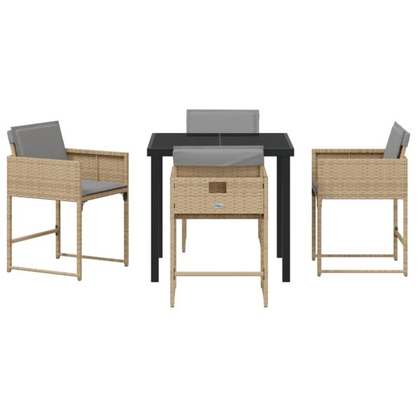 3380737_6.jpg vidaXL 5-dielny záhradný jedálenský set s vankúšmi béžový polyratan, vidaXL záhradný stôl čierny 80x80x73 cm s temperovaným sklom – Obrázok 6