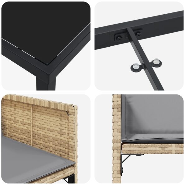 3380737_8.jpg vidaXL 5-dielny záhradný jedálenský set s vankúšmi béžový polyratan, vidaXL záhradný stôl čierny 80x80x73 cm s temperovaným sklom – Obrázok 8