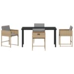 vidaXL 5-dielna záhradná jedálenská súprava s vankúšmi béžového poly ratanu, vidaXL záhradný stôl čierny 140x80x73 cm s tvrdeným sklom – Obrázok 7