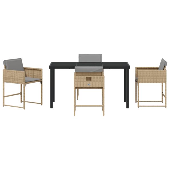 vidaXL 5-dielna záhradná jedálenská súprava s vankúšmi béžového poly ratanu, vidaXL záhradný stôl čierny 140x80x73 cm s tvrdeným sklom – Obrázok 7