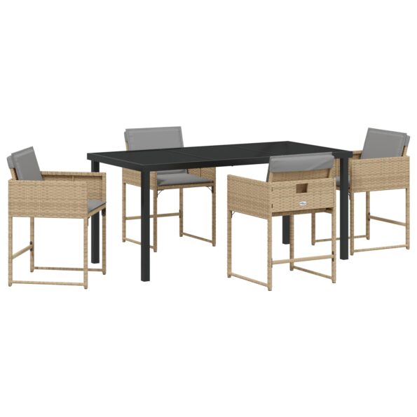 vidaXL 5-dielna záhradná súprava na stolovanie s poduškami béžový poly ratan, vidaXL Záhradný stôl čierny 160x80x73 cm s tvrdeným sklom – Obrázok 2