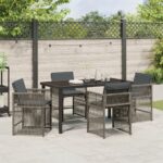 vidaXL 5-dielny záhradný jedálenský set s vankúšmi sivý polyratan – Obrázok 4