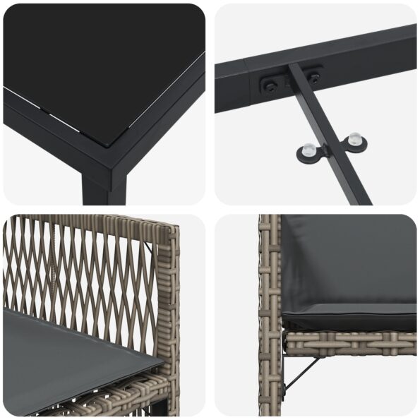 vidaXL 5-dielny záhradný jedálenský set s vankúšmi Sivý Poly ratan – Obrázok 9