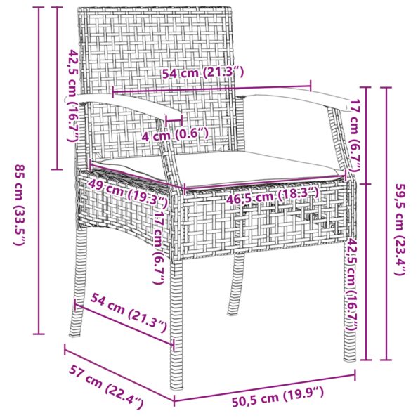 vidaXL 5-dielna záhradná jedálenská súprava s vankúšmi sivý poly ratan – Obrázok 10
