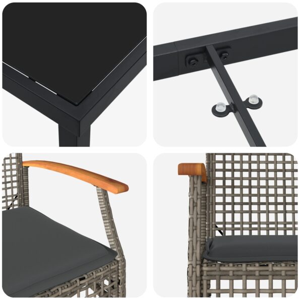 vidaXL 5-dielna záhradná jedálenská súprava s vankúšmi sivý poly ratan – Obrázok 9