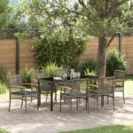 vidaXL 7-dielna sada záhradného jedálenského setu s vankúšmi Sivý Polyratan