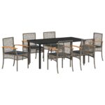 vidaXL 7-dielna sada záhradného jedálenského setu s vankúšmi Sivý Polyratan – Obrázok 2