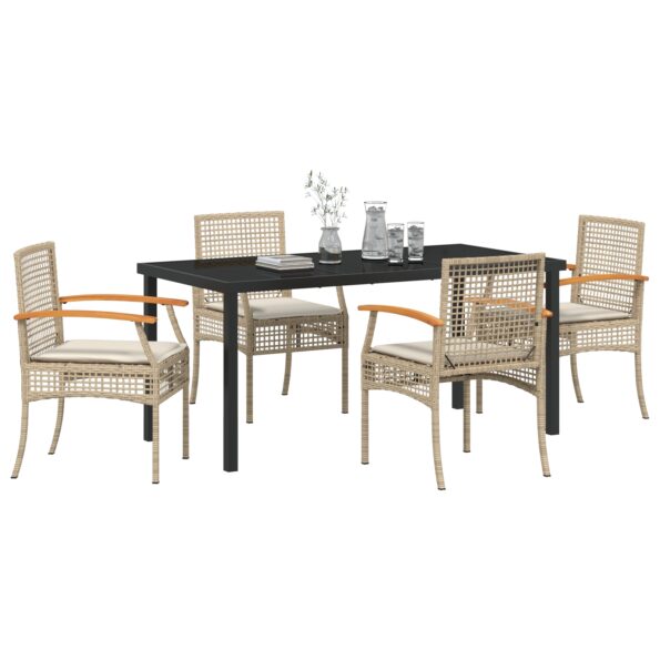 vidaXL 5-dielna záhradná jedálenská sada s vankúšmi Béžový Poly ratan – Obrázok 3