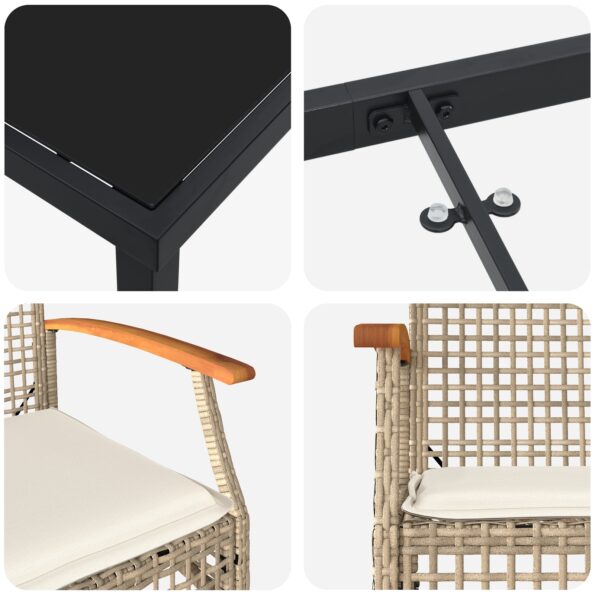 vidaXL 5-dielna záhradná jedálenská sada s vankúšmi Béžový Poly ratan – Obrázok 9