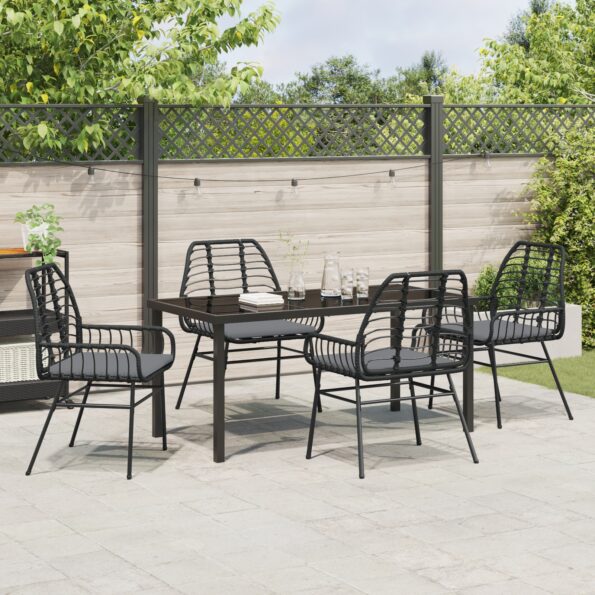 vidaXL Súprava záhradného jedálenského nábytku 5-dielna s vankúšmi Čierny Poly Ratan – Obrázok 4