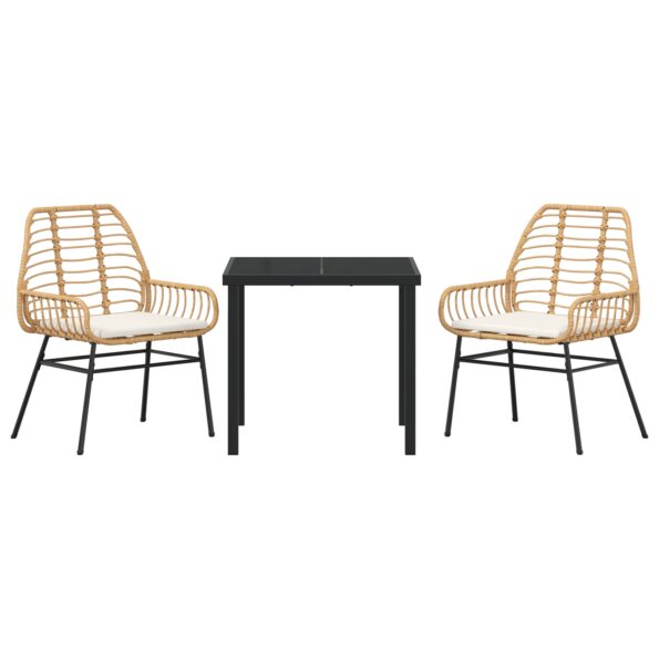 vidaXL 3-dielna záhradná jedálenská sada s polstrovaním Hnedý Polyratan – Obrázok 7