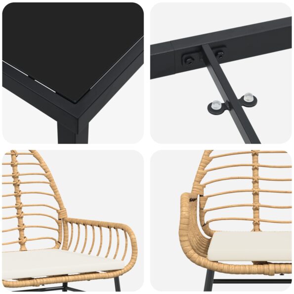 vidaXL 3-dielna záhradná jedálenská sada s polstrovaním Hnedý Polyratan – Obrázok 9