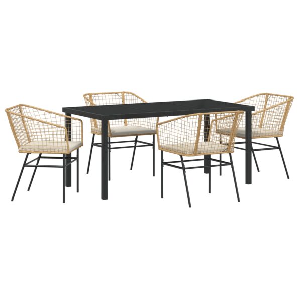 vidaXL 5-dielna súprava záhradného jedálenského nábytku so vankúšmi Hnedá Polyratan – Obrázok 2