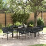 vidaXL 7-dielna záhradná jedálenská súprava s vankúšmi čierna polyratan