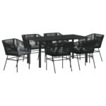 vidaXL 7-dielna záhradná jedálenská súprava s vankúšmi čierna polyratan – Obrázok 2