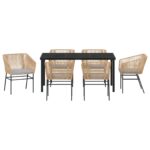 vidaXL 7-dielny záhradný jedálenský set s poduškami Hnedý Polyratan – Obrázok 7