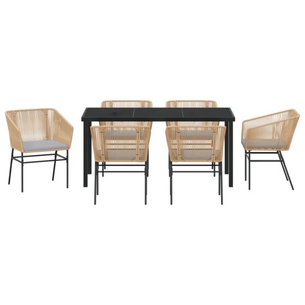 vidaXL 7-dielny záhradný jedálenský set s poduškami Hnedý Polyratan – Obrázok 7