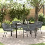 vidaXL 5-dielna záhradná jedálenská súprava so vankúšmi šedý poly ratan