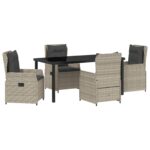 vidaXL 5-dielny záhradný jedálenský set svetlosivý poly ratan, vidaXL záhradný stôl čierny 160x80x73 cm tvrdené sklo – Obrázok 2