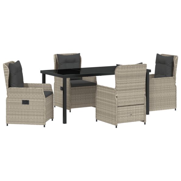 vidaXL 5-dielny záhradný jedálenský set svetlosivý poly ratan, vidaXL záhradný stôl čierny 160x80x73 cm tvrdené sklo – Obrázok 2