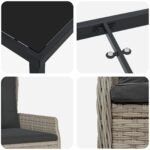 vidaXL 5-dielny záhradný jedálenský set svetlosivý poly ratan, vidaXL záhradný stôl čierny 160x80x73 cm tvrdené sklo – Obrázok 9