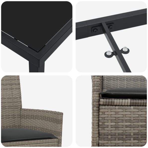 vidaXL 5-dielna záhradná jedálenská sada s vankúšmi Sivá Poly ratan – Obrázok 9