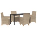 vidaXL 5-dielna záhradná jedálenská sada s vankúšmi béžový poly ratan – Obrázok 2