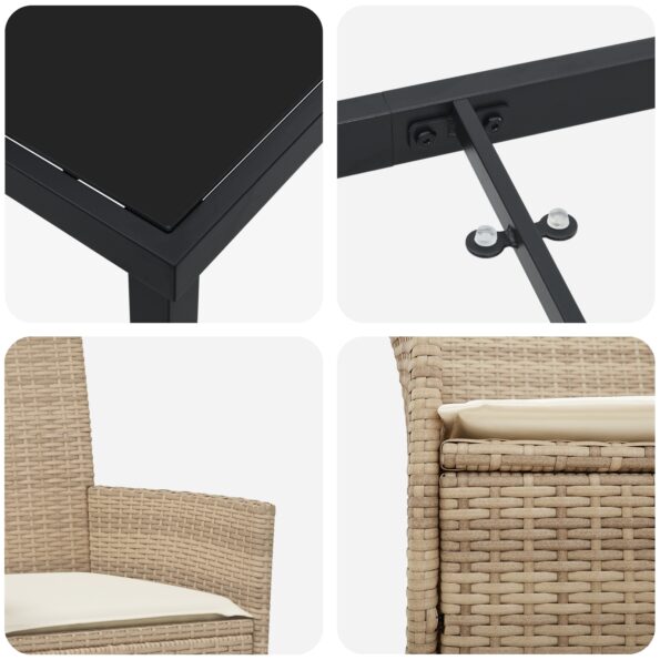 vidaXL set jedálenského nábytku do záhrady s vankúšmi Béžová Poly ratan – Obrázok 9