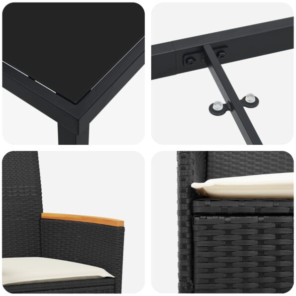 vidaXL Súprava 7 kusov záhradného jedálenského setu s vankúšmi Čierny Poly ratan – Obrázok 9