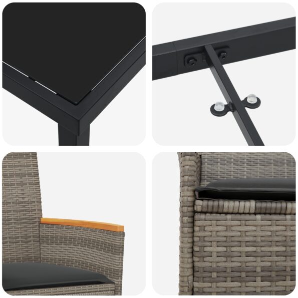 vidaXL Súprava záhradného jedálenského nábytku s vankúšmi sivý polyratan – Obrázok 9