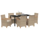 vidaXL Súprava záhradného jedálenského setu s vankúšmi Béžový Poly ratan – Obrázok 3