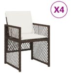 vidaXL Záhradné stoličky s podložkami 4 ks, hnedé, polyratan – Obrázok 2