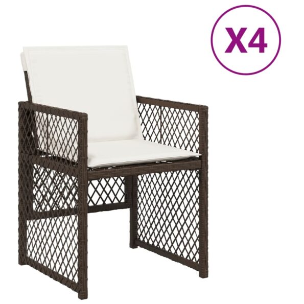 364952_2.jpg vidaXL Záhradné stoličky s podložkami 4 ks, hnedé, polyratan – Obrázok 2