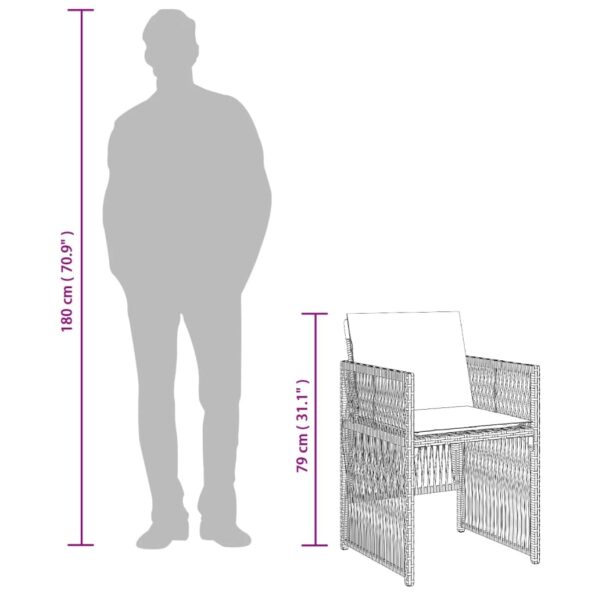 vidaXL Záhradné stoličky s podložkami 4 ks, hnedé, polyratan – Obrázok 11