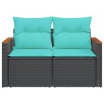 vidaXL Záhradná pohovka s vankúšmi 2-miestna čierna polyrattan – Obrázok 4