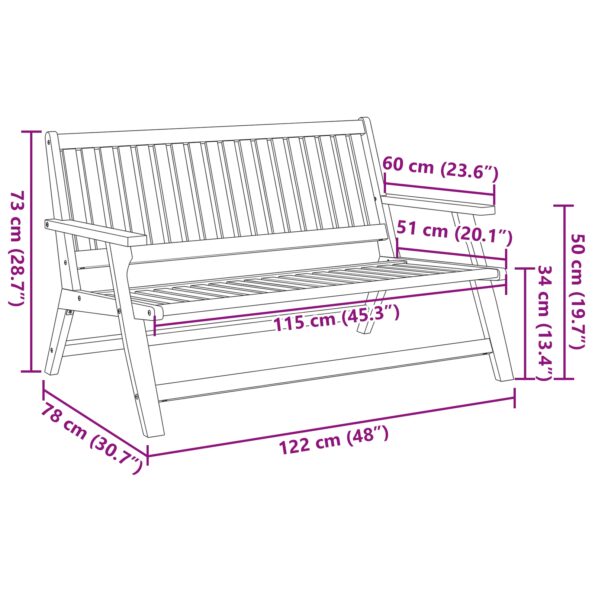 vidaXL Záhradná lavička 122,5x77x74 cm z masívu akácie – Obrázok 10