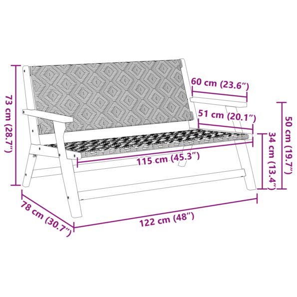vidaXL Záhradná lavička čierna a biela 122x76x73,5 cm masívne akáciové drevo – Obrázok 10